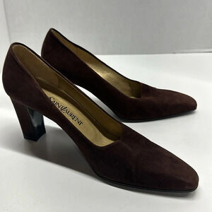 YSL Yves Saint Laurent High Heel Shoes Pumps Suede Leather Brown Vintage 7.5